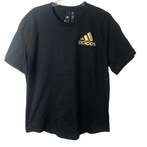 Adidas NWT Men's Black Sport T-Shirt with Gold Logo Perforated Mesh Back Large